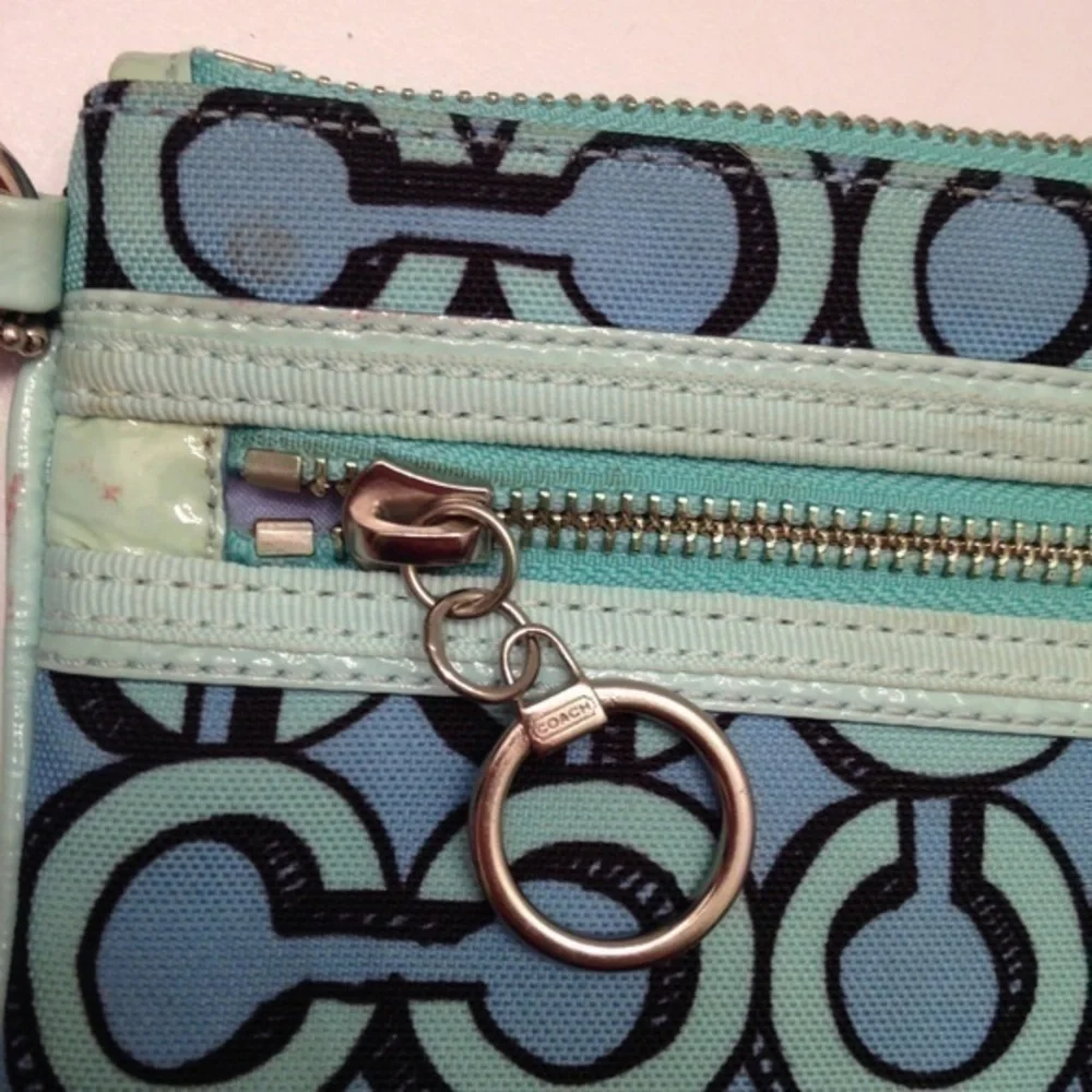 Coach aqua blue c teal poppy wristlet wallet rare
